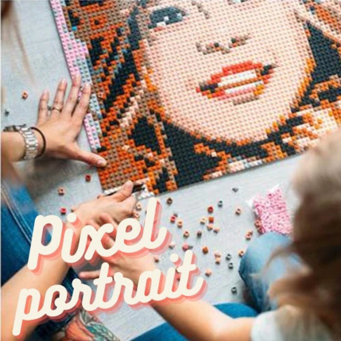 Custom DIY Pixel Brick Painting 16in Photo Mosaic Personalized Album-Style or Your Own Photo Block Art Gift for Couples, Valentine’s Day Custom Portrait - 