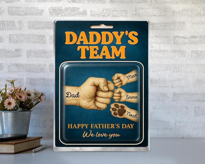 Custom Fathers Day Gift for Dad, Daddy Team Fist Bump Custom Figure Acrylic Block Plaque Gift for Husband, Dad Birthday Gift, New Dad Gifts