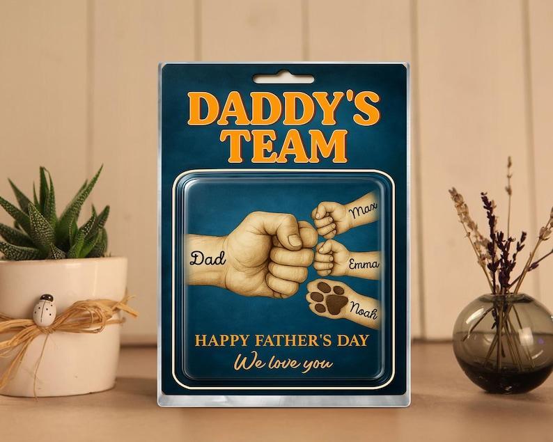 Custom Fathers Day Gift for Dad, Daddy Team Fist Bump Custom Figure Acrylic Block Plaque Gift for Husband, Dad Birthday Gift, New Dad Gifts
