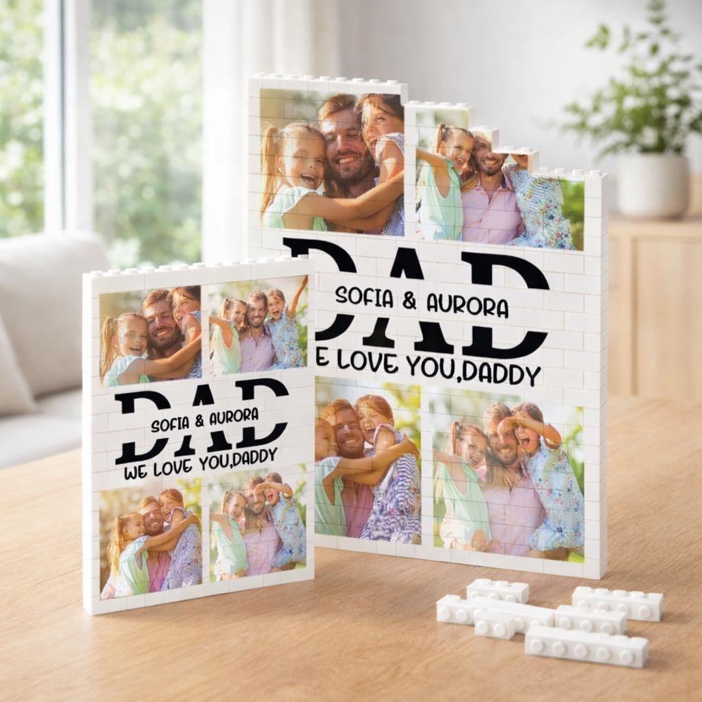 Personalised Dad Photos Collage Building Brick Puzzles, Custom Daddy and Me Brick Photo Pencil Pot, Father's Day Birthday Gift for Dad - 