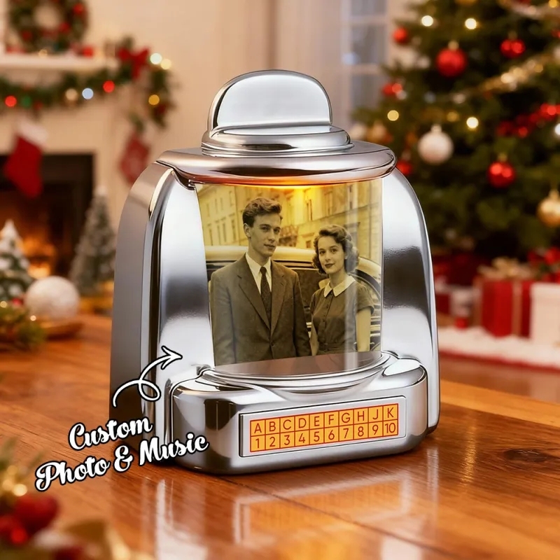 Custom Jukebox Retro Speaker – Personalized Photo Music Mini Player with Radio | Vintage Tabletop Home Decor Nostalgic Gift - 