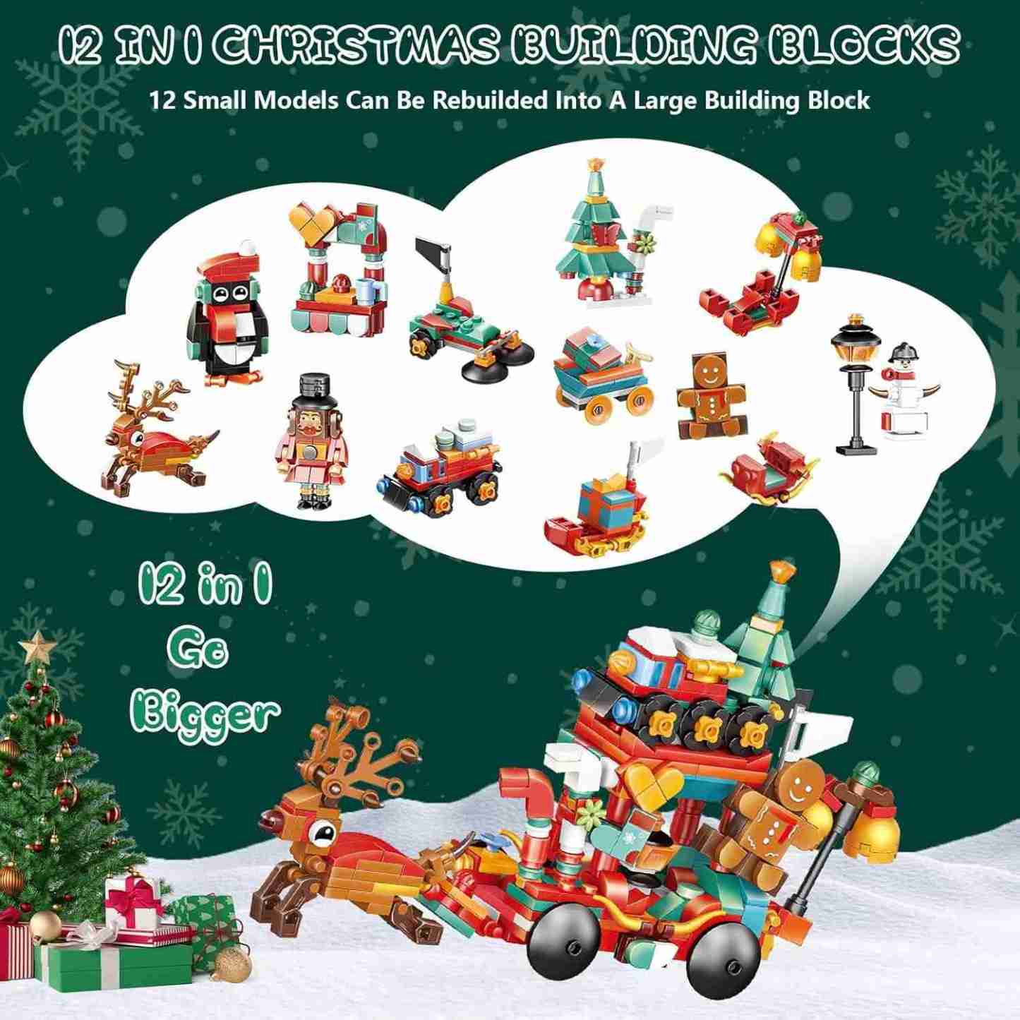 Christmas Sleigh Advent Calendar Building Blocks Set | 24 Days Countdown - 