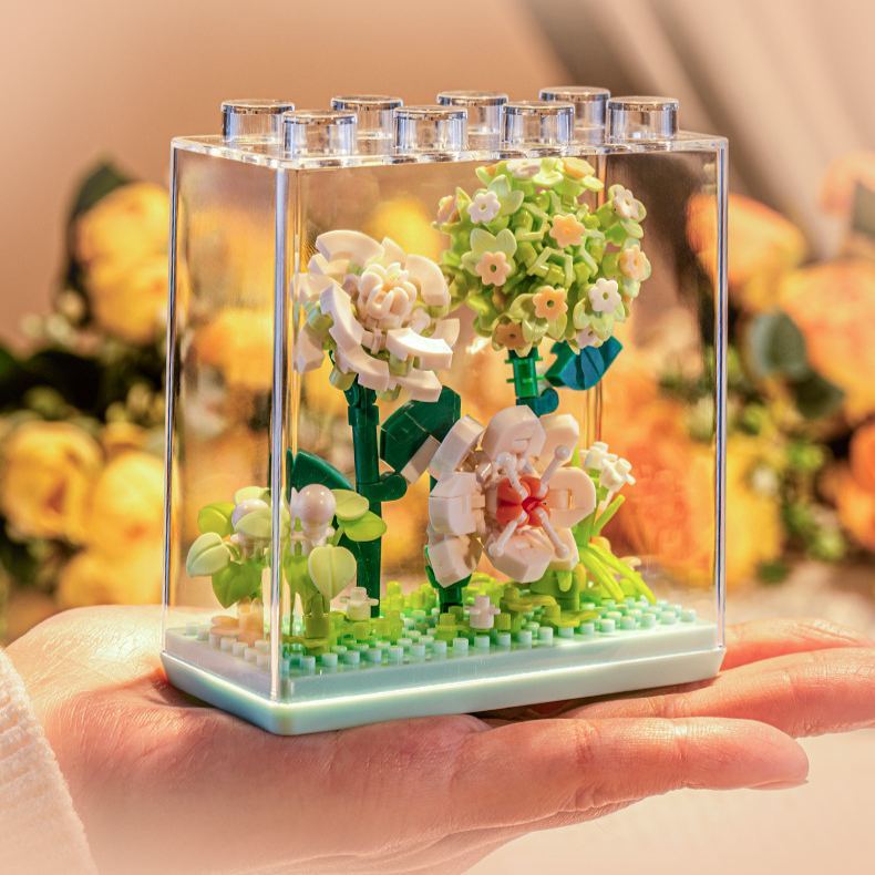 Mini Flower Building Blocks with Clear Display Case | DIY Blooming Décor Gift for Home & Holidays - 