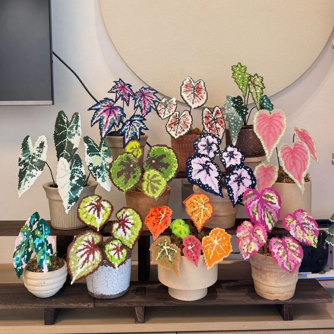 Handmade Perler Bead Pixel Art Green Plant Ornament – No Pot Included