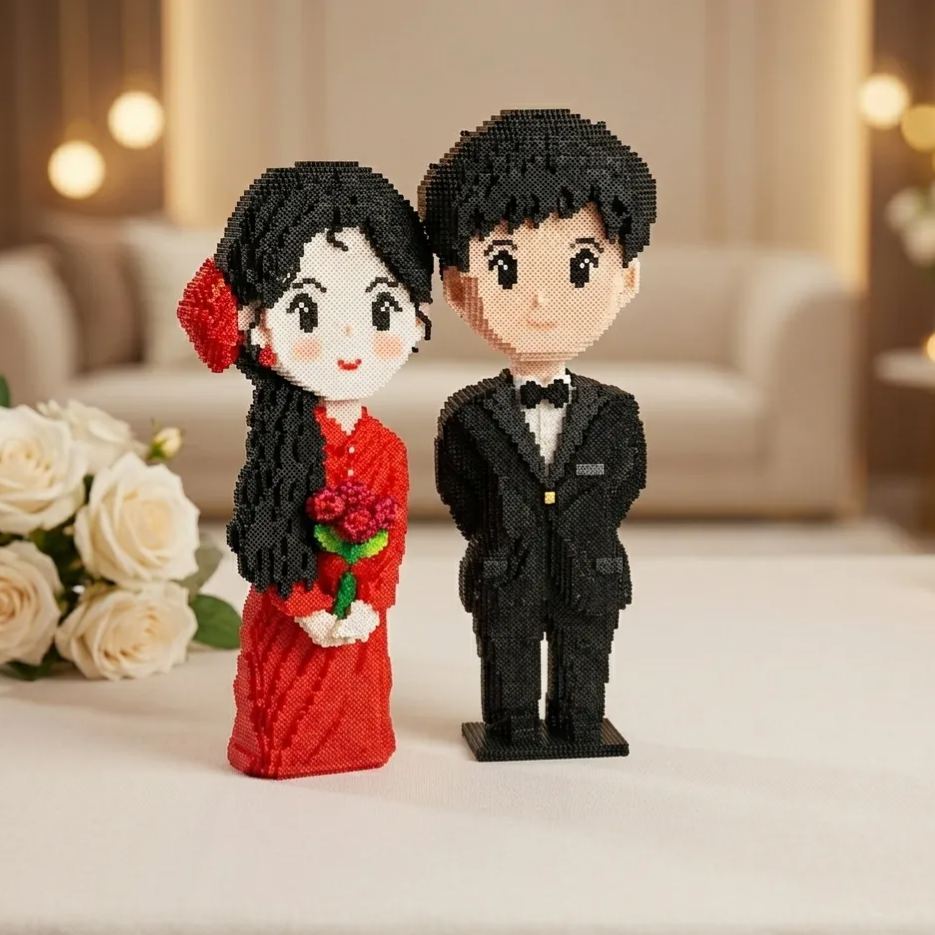 Custom Full Body 3D Pixel Bead Figurine Handmade Mini Figure Gift for Couple