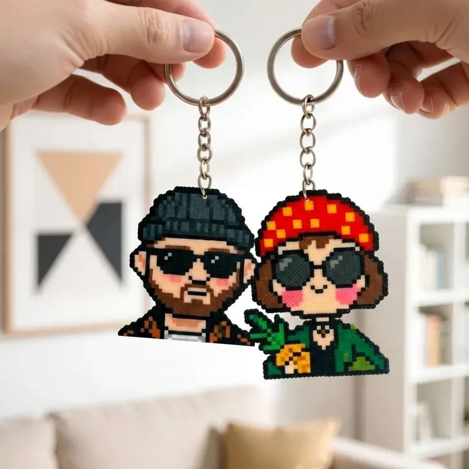 Custom Pixel Bead Art Personalized Photo Keychain Portrait Gift for Couple