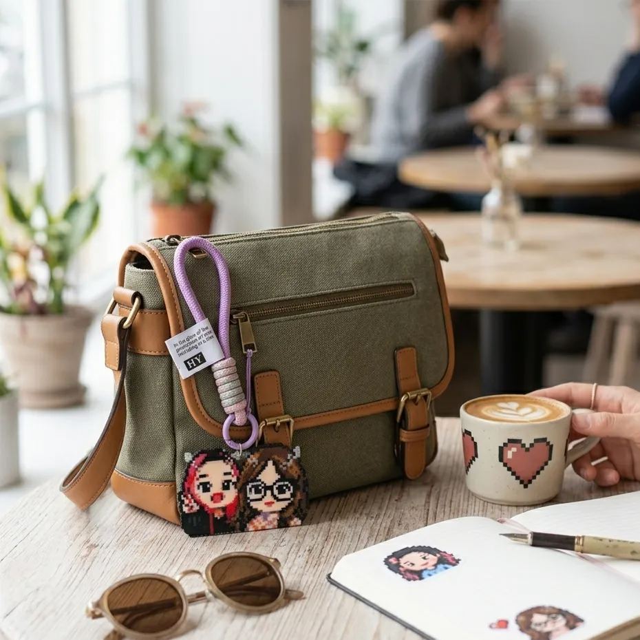 Custom Pixel Bead Art Personalized Photo Keychain Portrait Gift for Couple