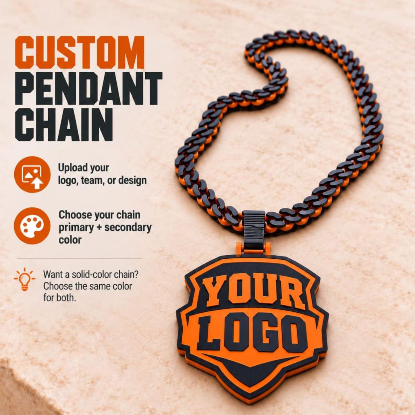Custom Logo Hype Chain 3D Printed, Cuban Link Style Gifts for Soccer Fans