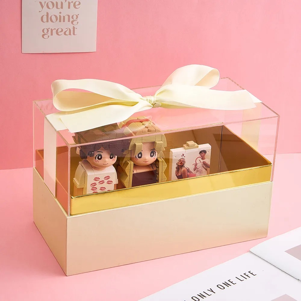 Custom Fully Body 2 People Custom Brick Figures with Gift Box Valentine's Day Gift