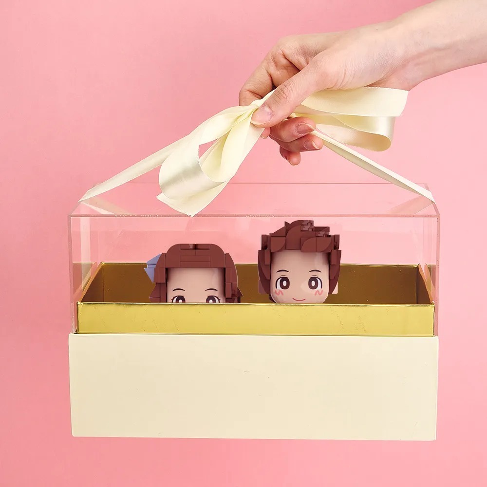 Custom Fully Body 2 People Custom Brick Figures with Gift Box Valentine's Day Gift