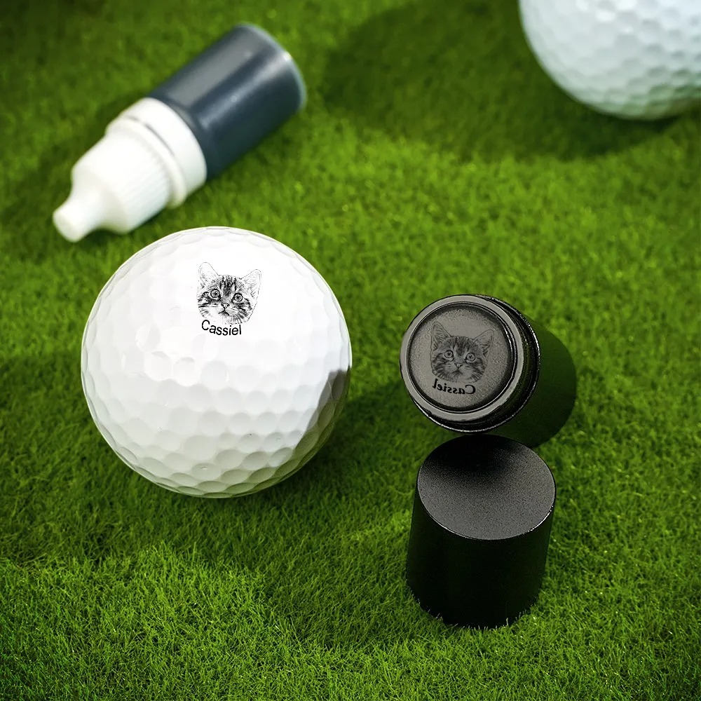 Personalized Dog Cat Pet Portrait Photo Golf Ball Self-inking Stamp with Metal Storage Box and Name Birthday Gift for Golf Players Pet Lovers
