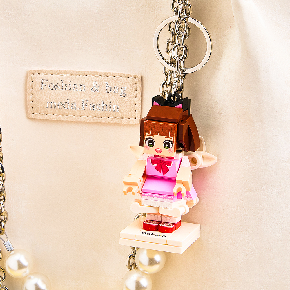 Personalized Mini Fully Body 1 People Brick Figure with Engrave Text Keychain and Bag Charm Gift