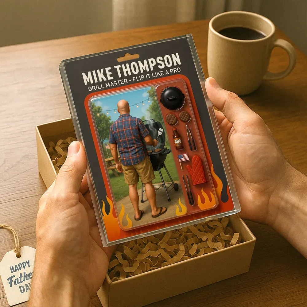 Grilling Master – Dad or Grandpa Realistic Figure Style Personalized Acrylic Block Plaque