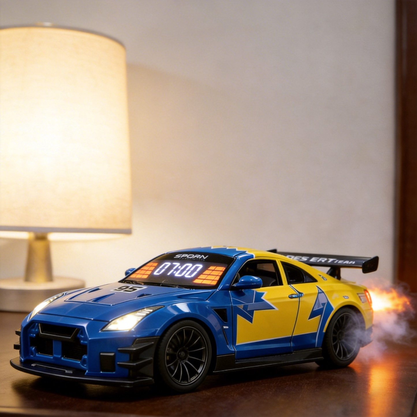 Hypercar Alarm Clock with Engine Sound, Exhaust Effect & LED Lights – Desk Gift for Car Lovers - 