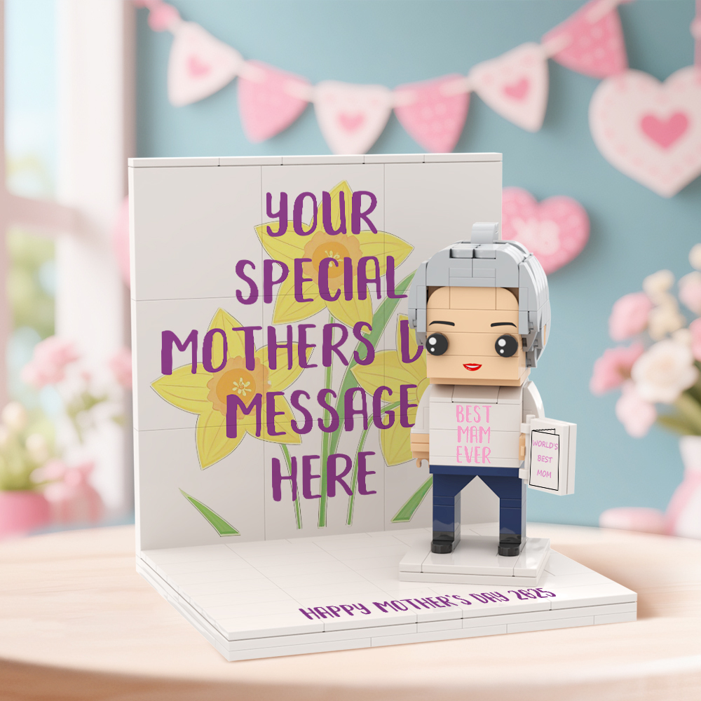 Mothers Day Photo Display with Personalised Brick Figure