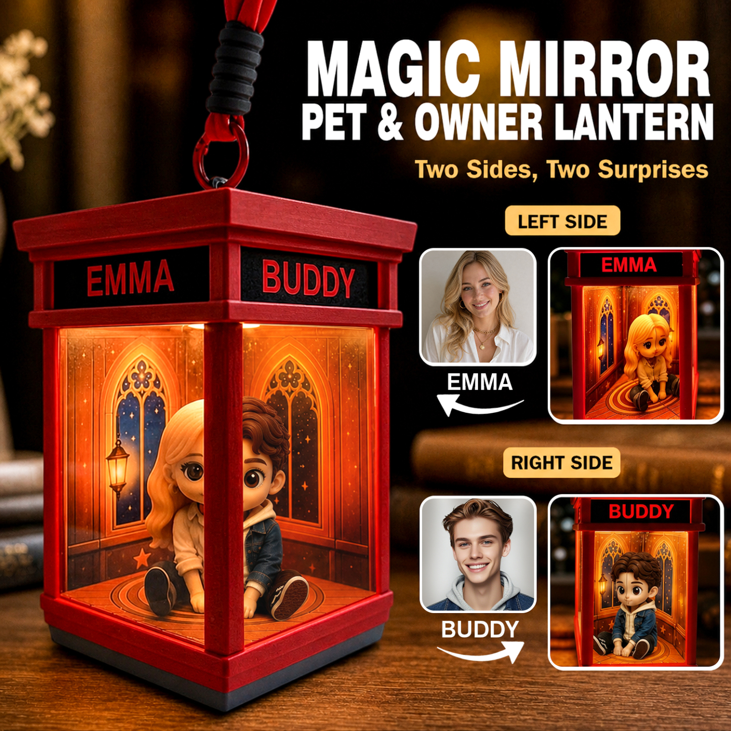 Custom 3D Couple Figurine Phone Booth Lantern Personalized Double-Sided Photo Light Unique Halloween Gift for Couples