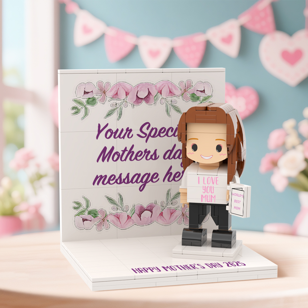 Mothers Day Photo Display with Personalised Brick Figure
