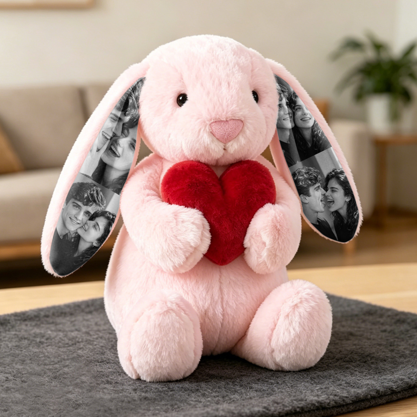 Custom Photo Bunny Plush – Personalized Hidden Ear Picture Bunny Gift for Couples Anniversary Gifts - 