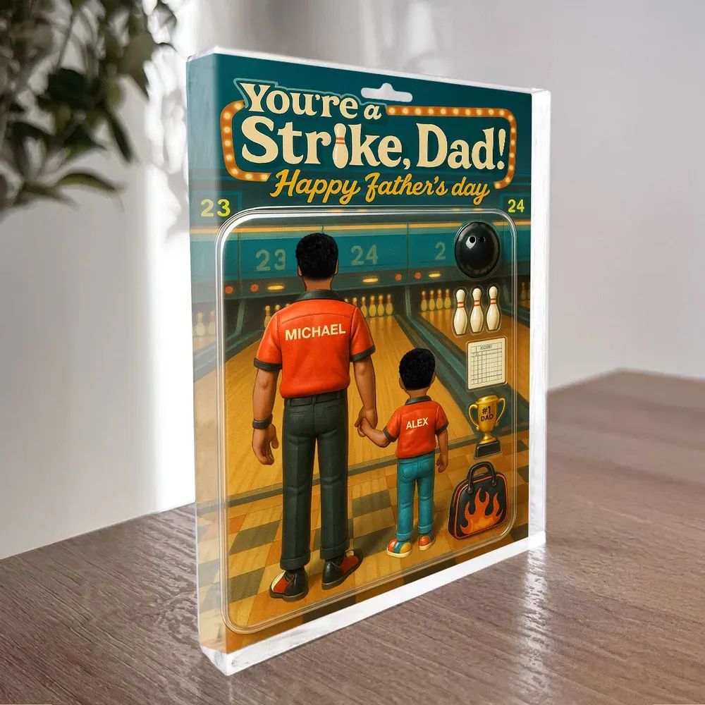 Strike! Custom Bowling Dad Acrylic Block Plaque – Personalized Father's Day Gift for Dad or Husband
