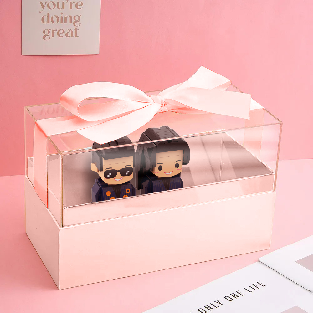 Custom Fully Body 2 People Custom Brick Figures with Gift Box Valentine's Day Gift