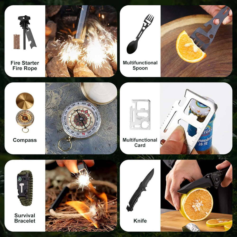 24-in-1 Outdoor Survival Gear Kit, Christmas Gift for Men & Women, Compact Multitool for Camping, Hiking, Emergencies & Adventures - 