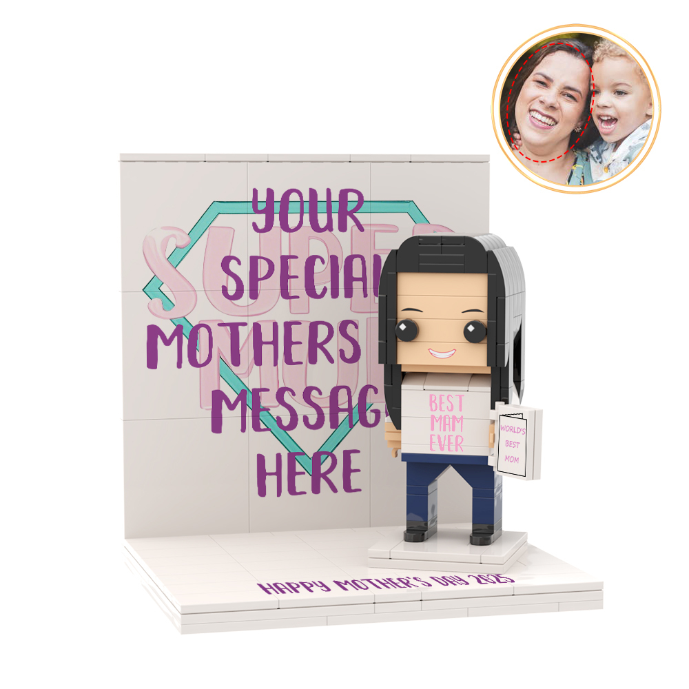 Mothers Day Photo Display with Personalised Brick Figure