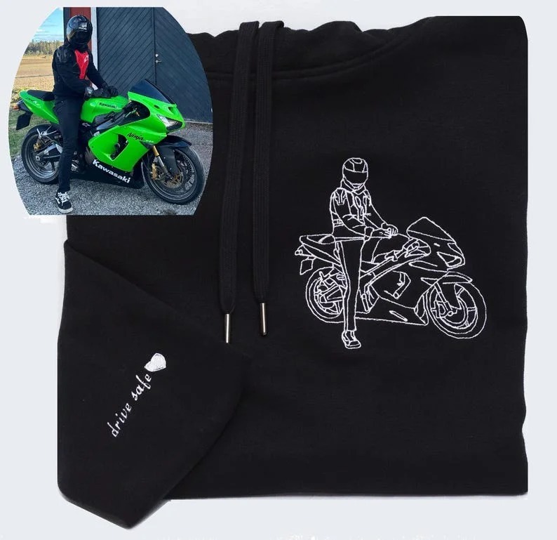 Personalized Embroidered Premium Hoodie With Outline Image Of Your Motorcycle