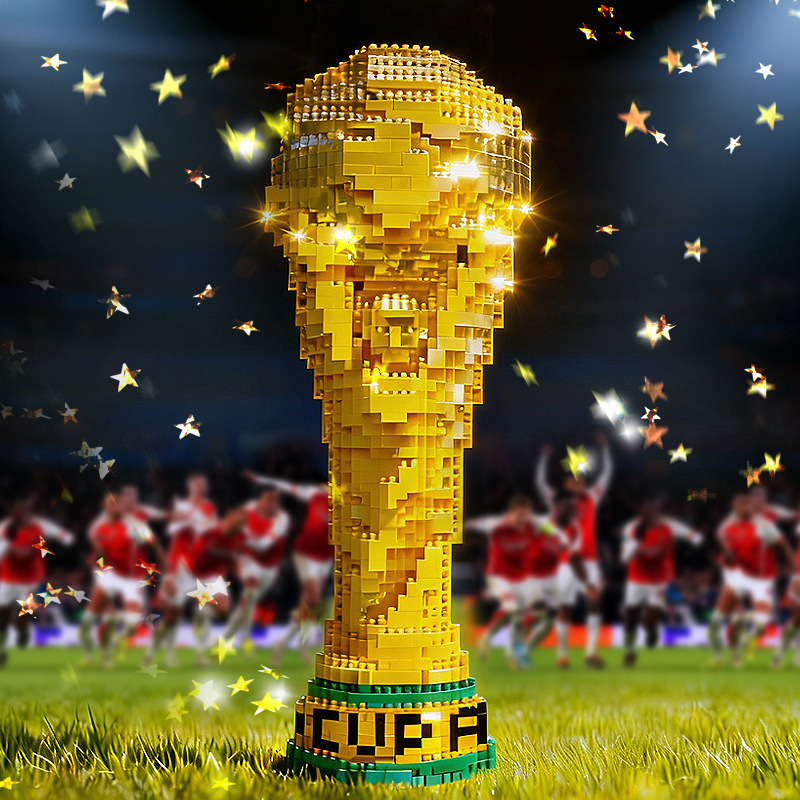 Block Building Golden Trophy Model Kit – DIY Pixel Brick Championship Cup Decor, Creative Desktop Display Gift for Sports Fans - 