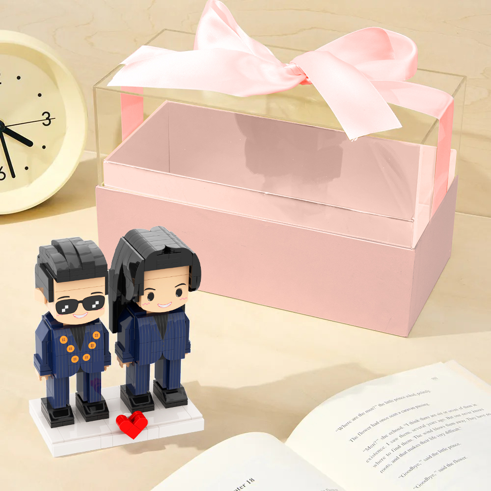 Custom Fully Body 2 People Custom Brick Figures with Gift Box Valentine's Day Gift
