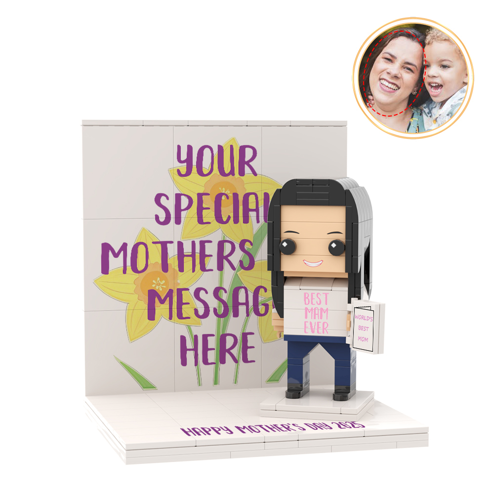 Mothers Day Photo Display with Personalised Brick Figure