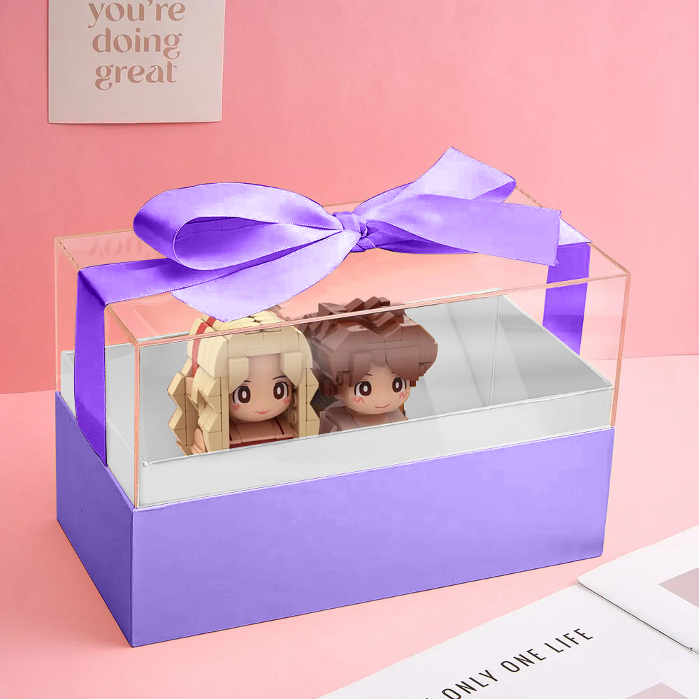 Custom Fully Body 2 People Custom Brick Figures with Gift Box Valentine's Day Gift