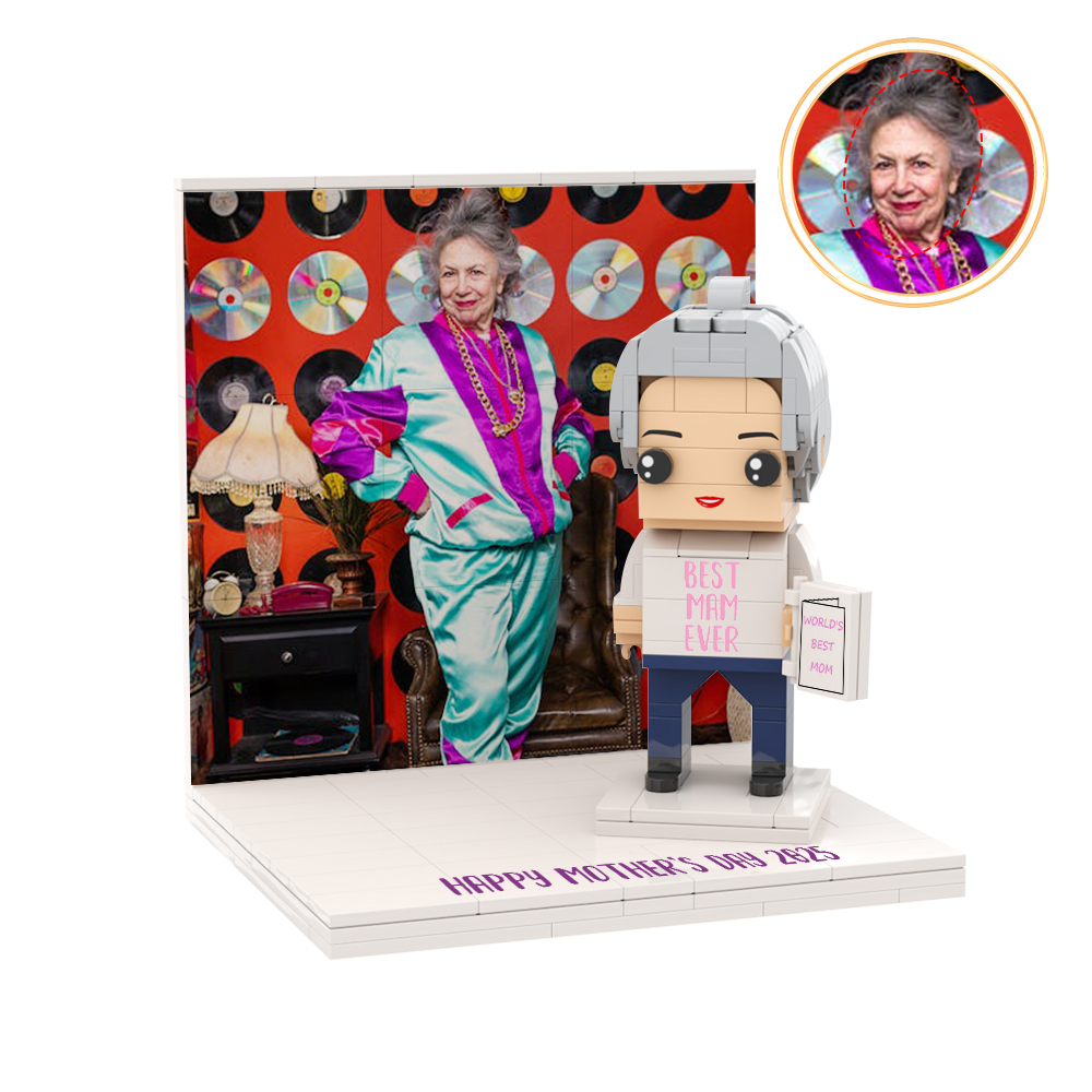 Mothers Day Photo Display with Personalised Brick Figure