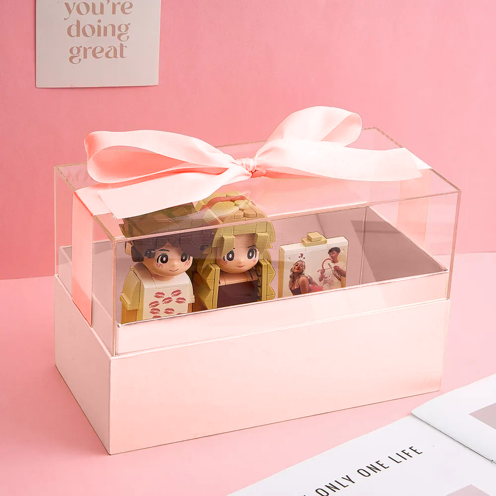 Custom Fully Body 2 People Custom Brick Figures with Gift Box Valentine's Day Gift