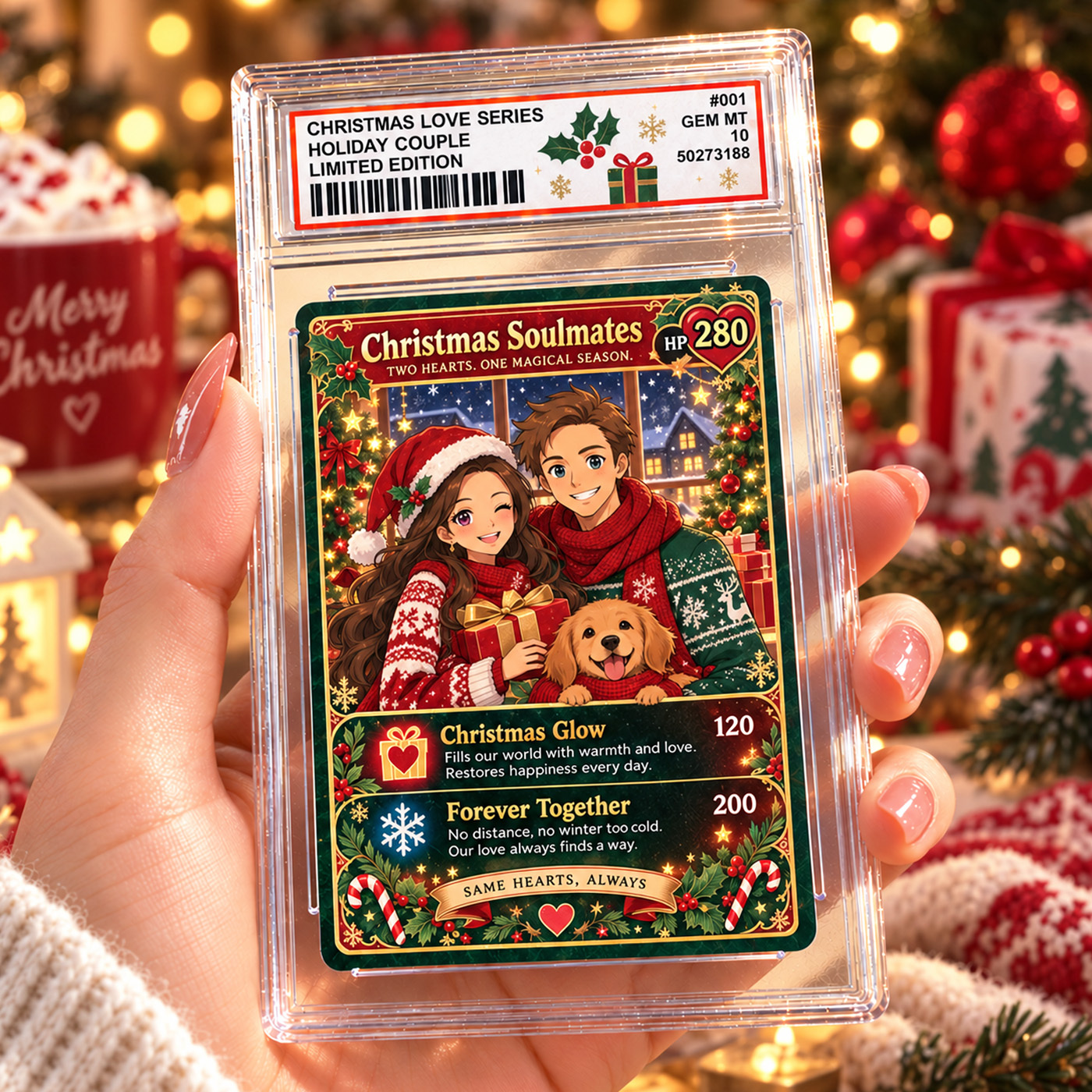 Custom Christmas Anime Photo Card, Personalized Christmas Game Gift, Pokémon-Inspired Keepsake Card, Xmas Gift for Family, Couples or Kids