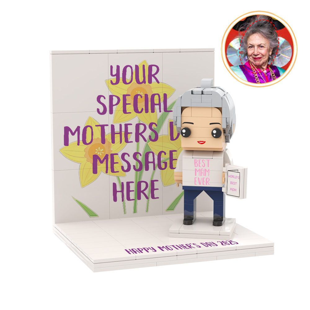 Mothers Day Photo Display with Personalised Brick Figure