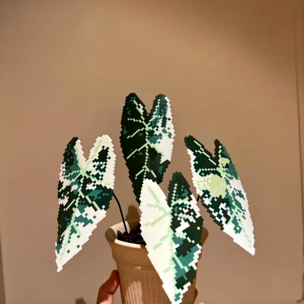 Handmade Perler Bead Pixel Art Green Plant Ornament – No Pot Included