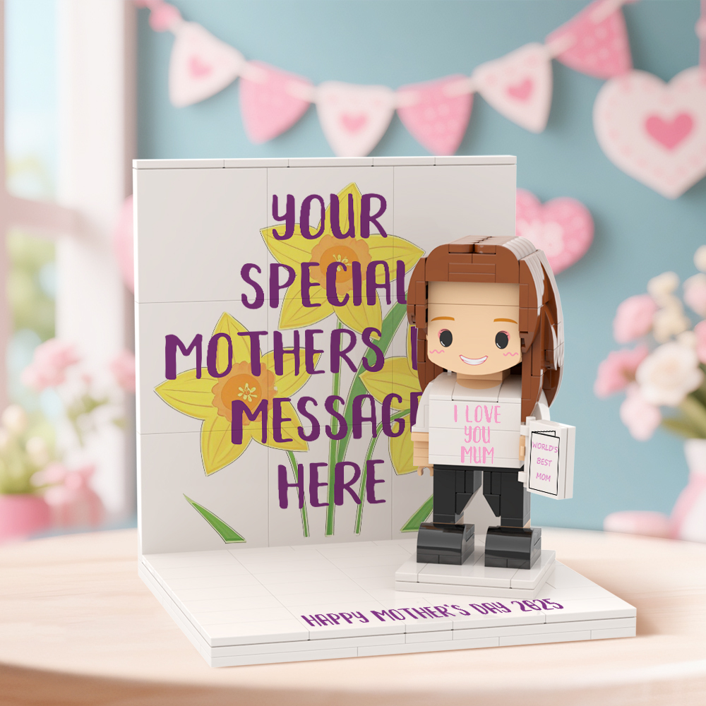 Mothers Day Photo Display with Personalised Brick Figure