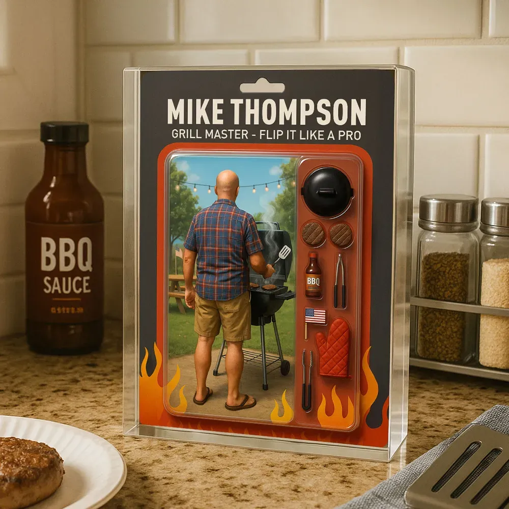 Grilling Master – Dad or Grandpa Realistic Figure Style Personalized Acrylic Block Plaque