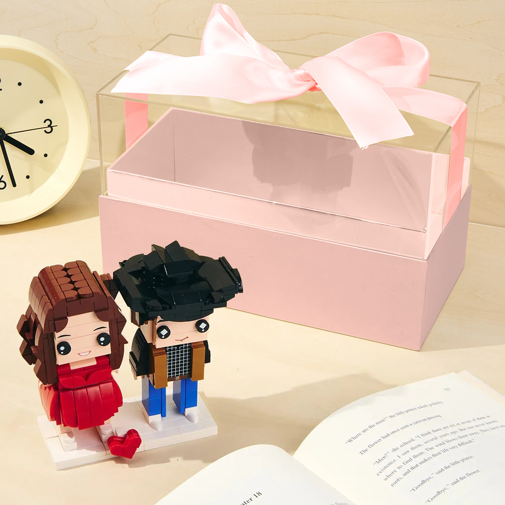 Custom Fully Body 2 People Custom Brick Figures with Gift Box Valentine's Day Gift