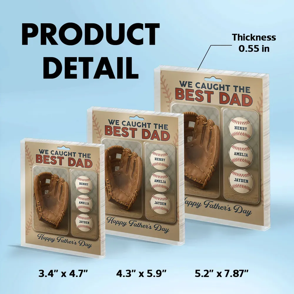 Personalized Acrylic Block Plaque We Caught the Best Dad & Grandpa' with Baseball and Glove Figures