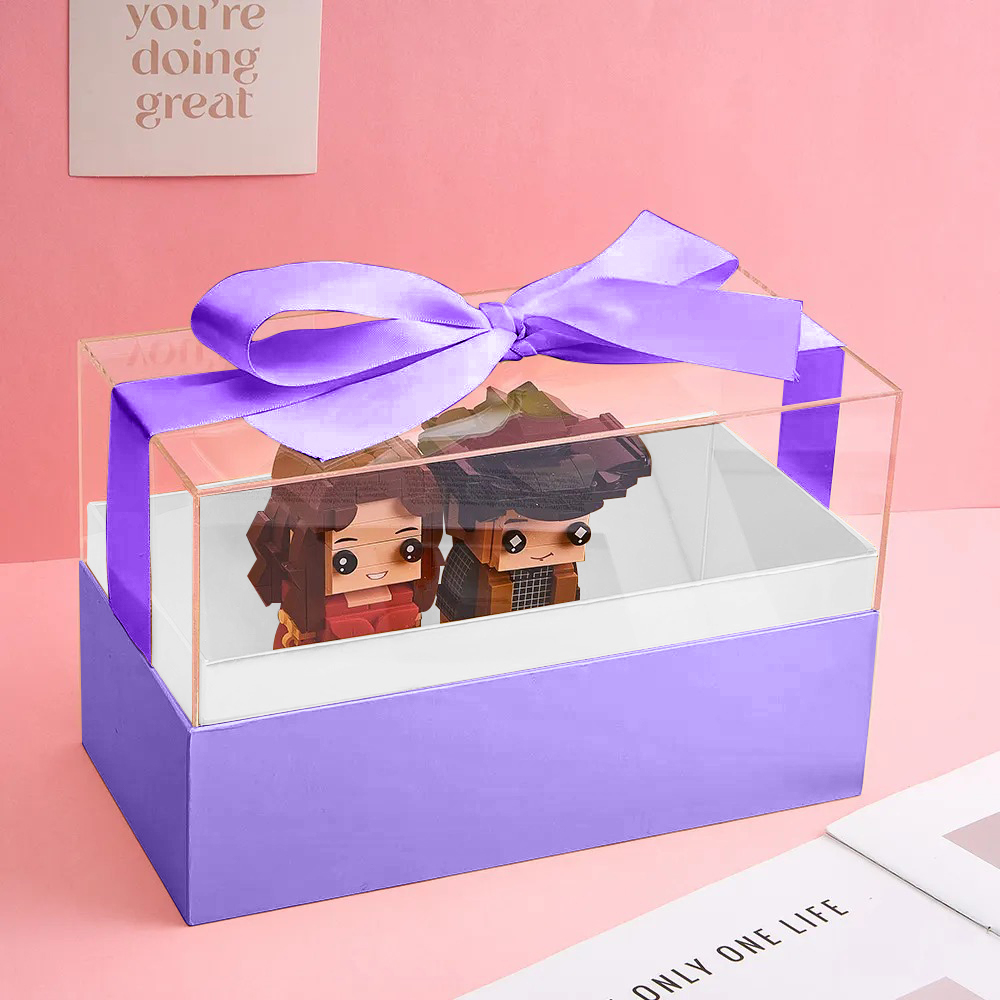 Custom Fully Body 2 People Custom Brick Figures with Gift Box Valentine's Day Gift