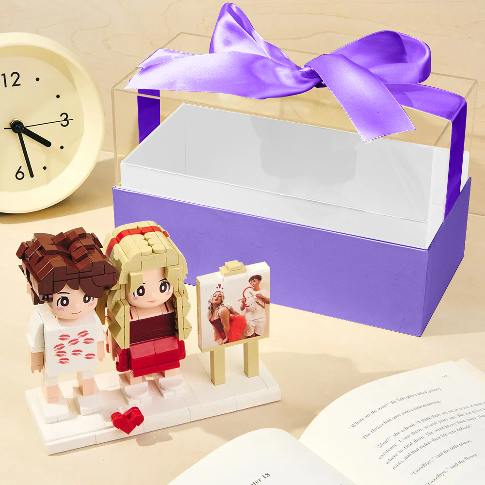 Custom Fully Body 2 People Custom Brick Figures with Gift Box Valentine's Day Gift