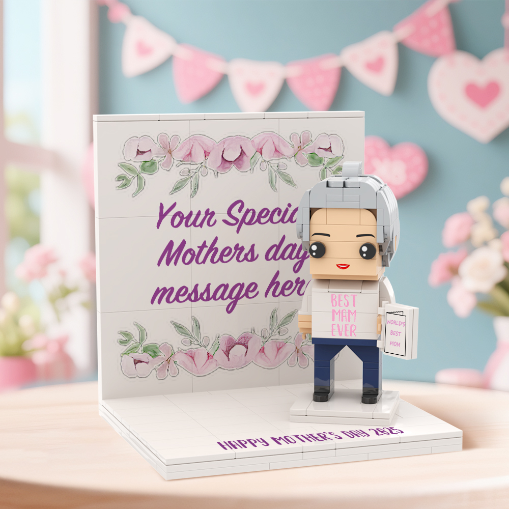 Mothers Day Photo Display with Personalised Brick Figure