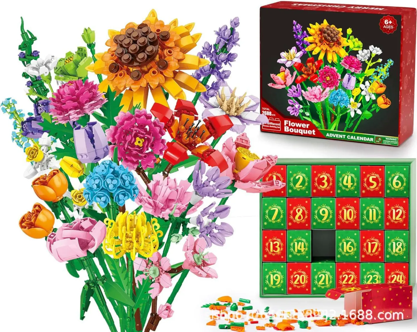 Flower Bouquet Advent Calendar Building Blocks – Christmas Countdown Blind Box -