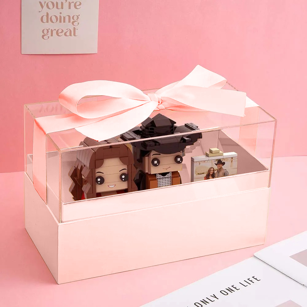 Custom Fully Body 2 People Custom Brick Figures with Gift Box Valentine's Day Gift