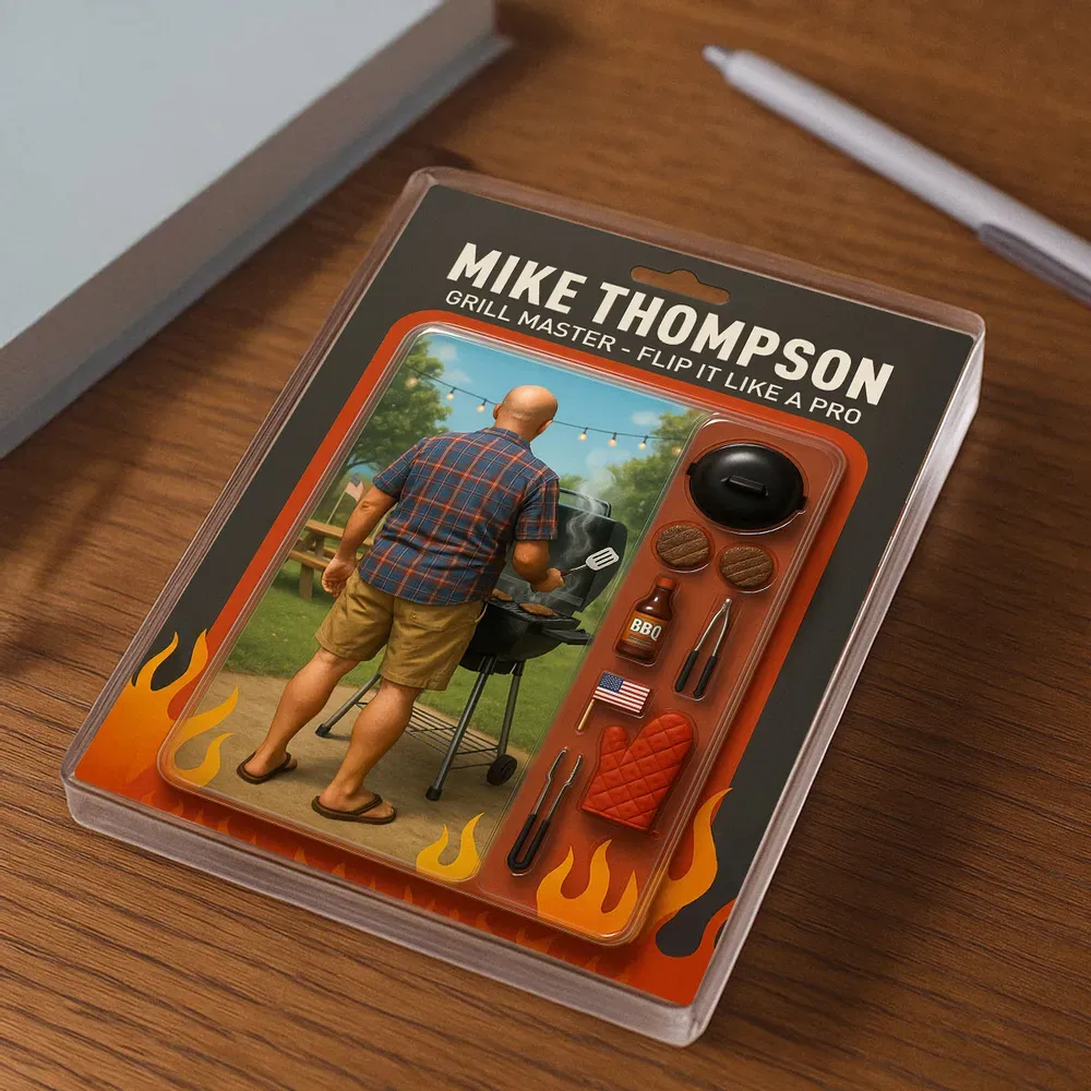 Grilling Master – Dad or Grandpa Realistic Figure Style Personalized Acrylic Block Plaque