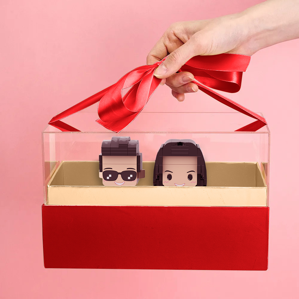 Custom Fully Body 2 People Custom Brick Figures with Gift Box Valentine's Day Gift