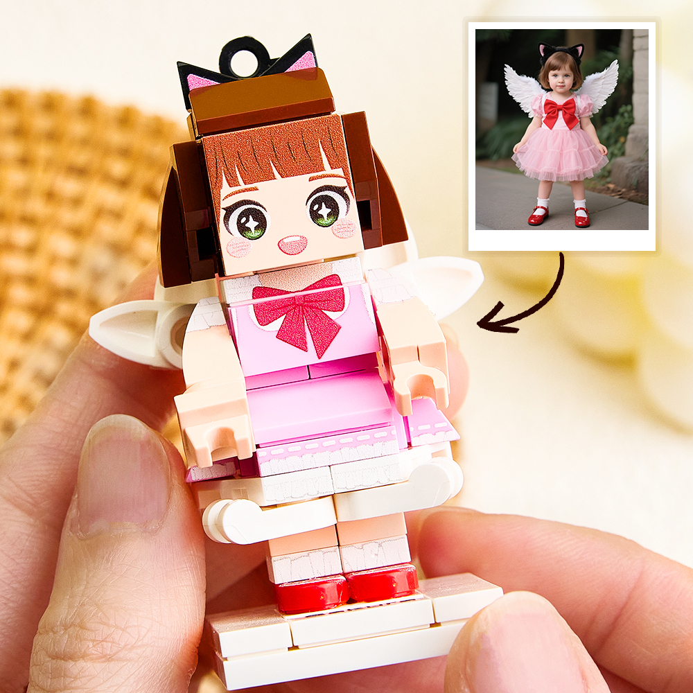 Personalized Mini Fully Body 1 People Brick Figure with Engrave Text Keychain and Bag Charm Gift