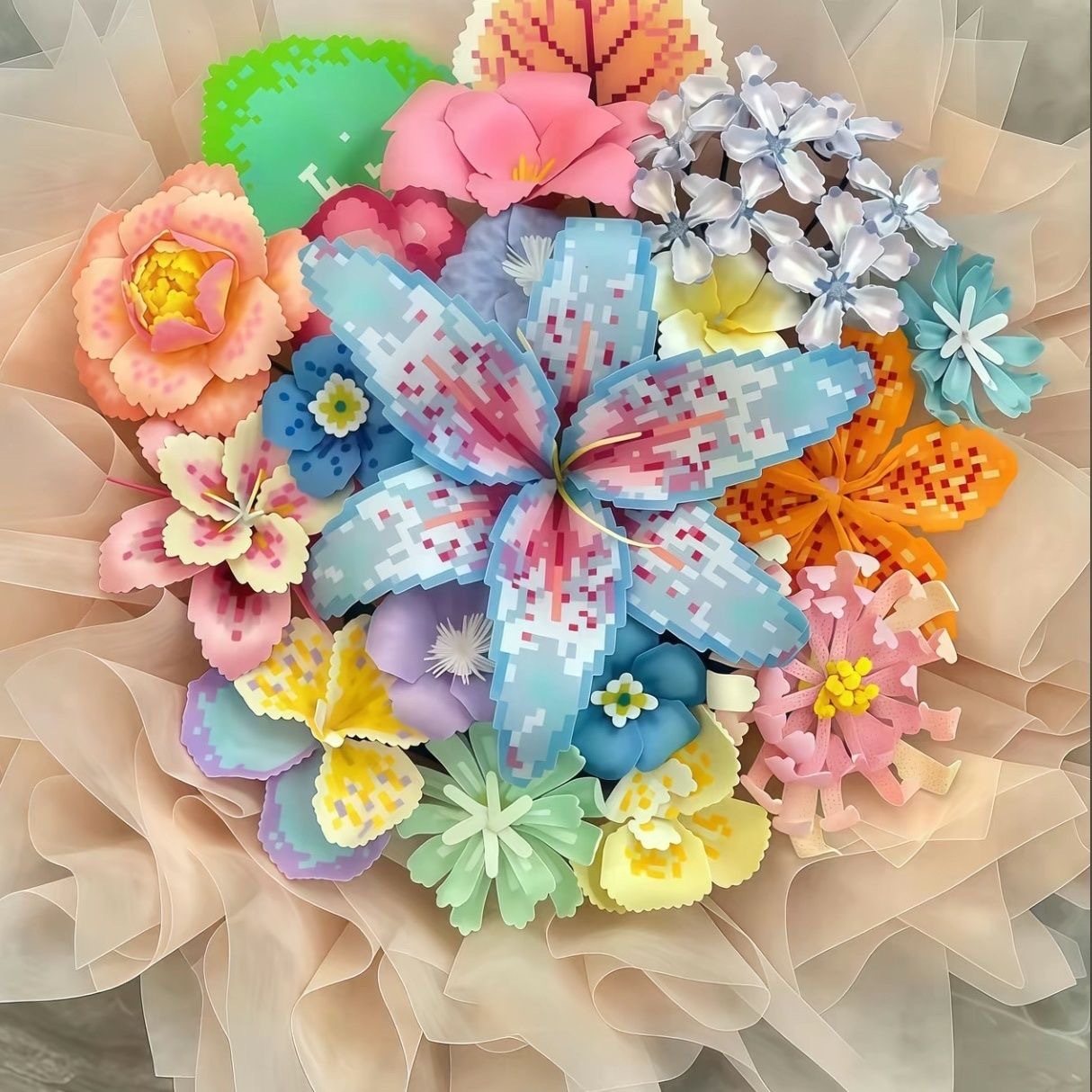 Pixel Bead Flower Bouquet – Handmade Forever Floral Gift for Her, Unique DIY Art Bouquet for Birthday, Anniversary & Mother’s Day