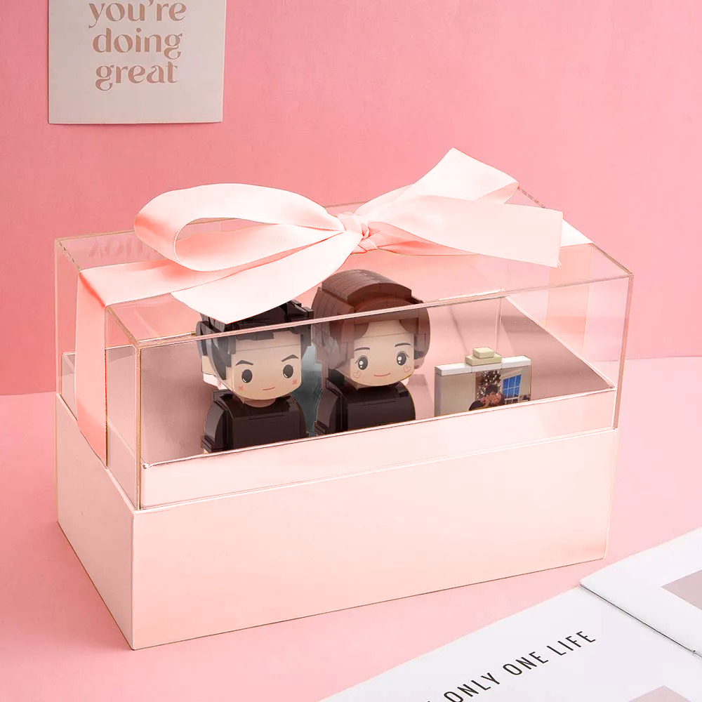 Custom Fully Body 2 People Custom Brick Figures with Gift Box Valentine's Day Gift